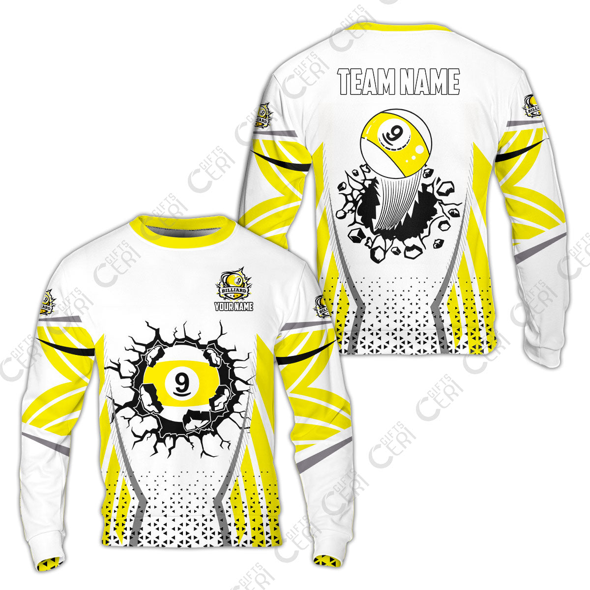 Customized 9 Ball Pool Sweatshirt, Billiard Triangle Pattern, 9-Ball Breaks The Wall, Billiard Jerseys