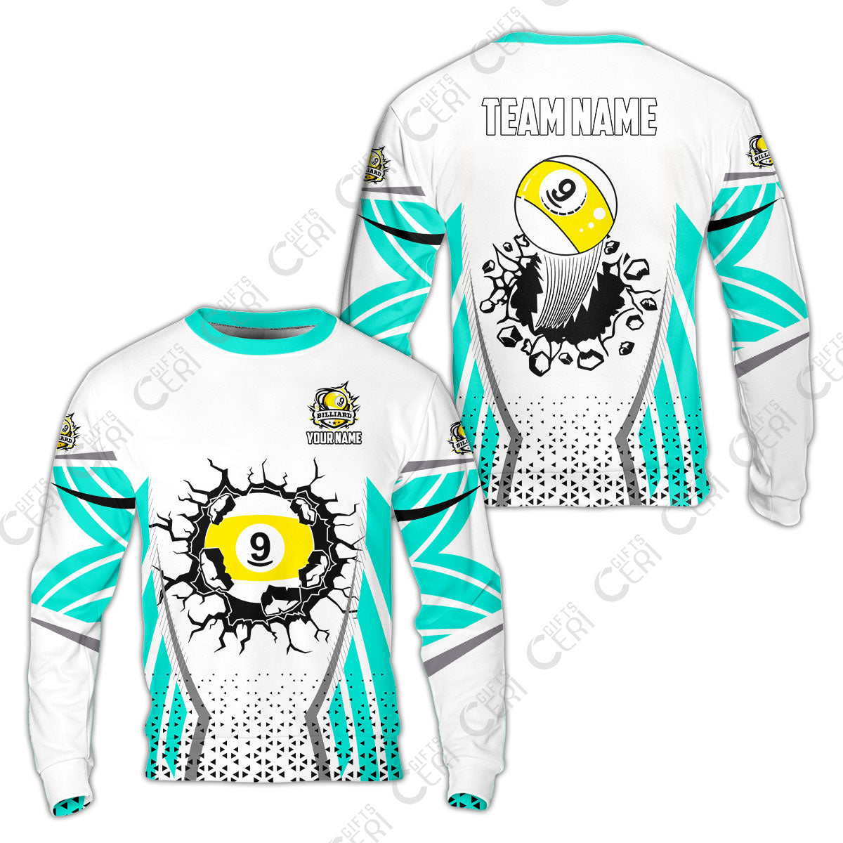 Customized 9 Ball Pool Sweatshirt, Billiard Triangle Pattern, 9-Ball Breaks The Wall, Billiard Jerseys
