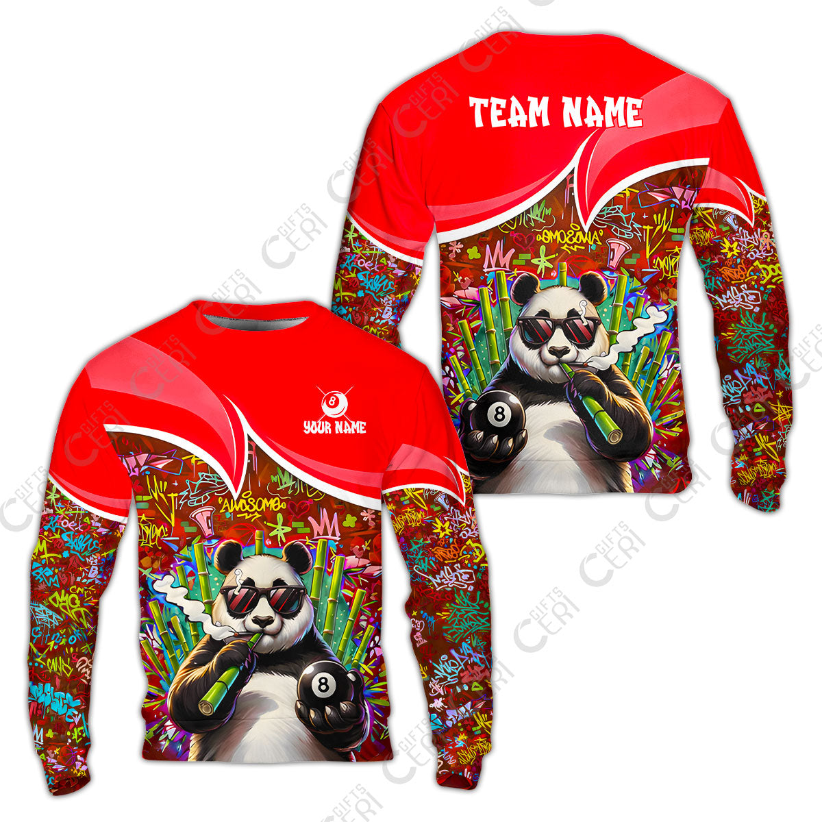 Customized 8 Ball Pool Sweatshirt, 8-Ball Panda Bamboo Billiards, Billiards Jerseys