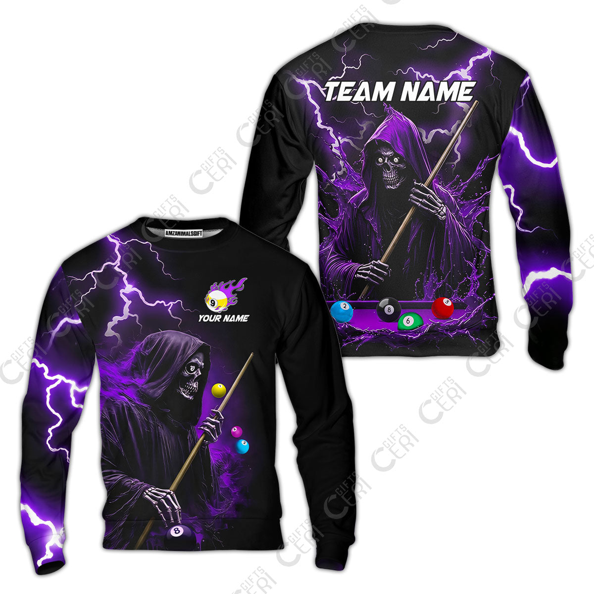 Customized 9 Ball Pool Sweatshirt, The Death Plays Billiards 9-Ball Flame, Billiards Jerseys