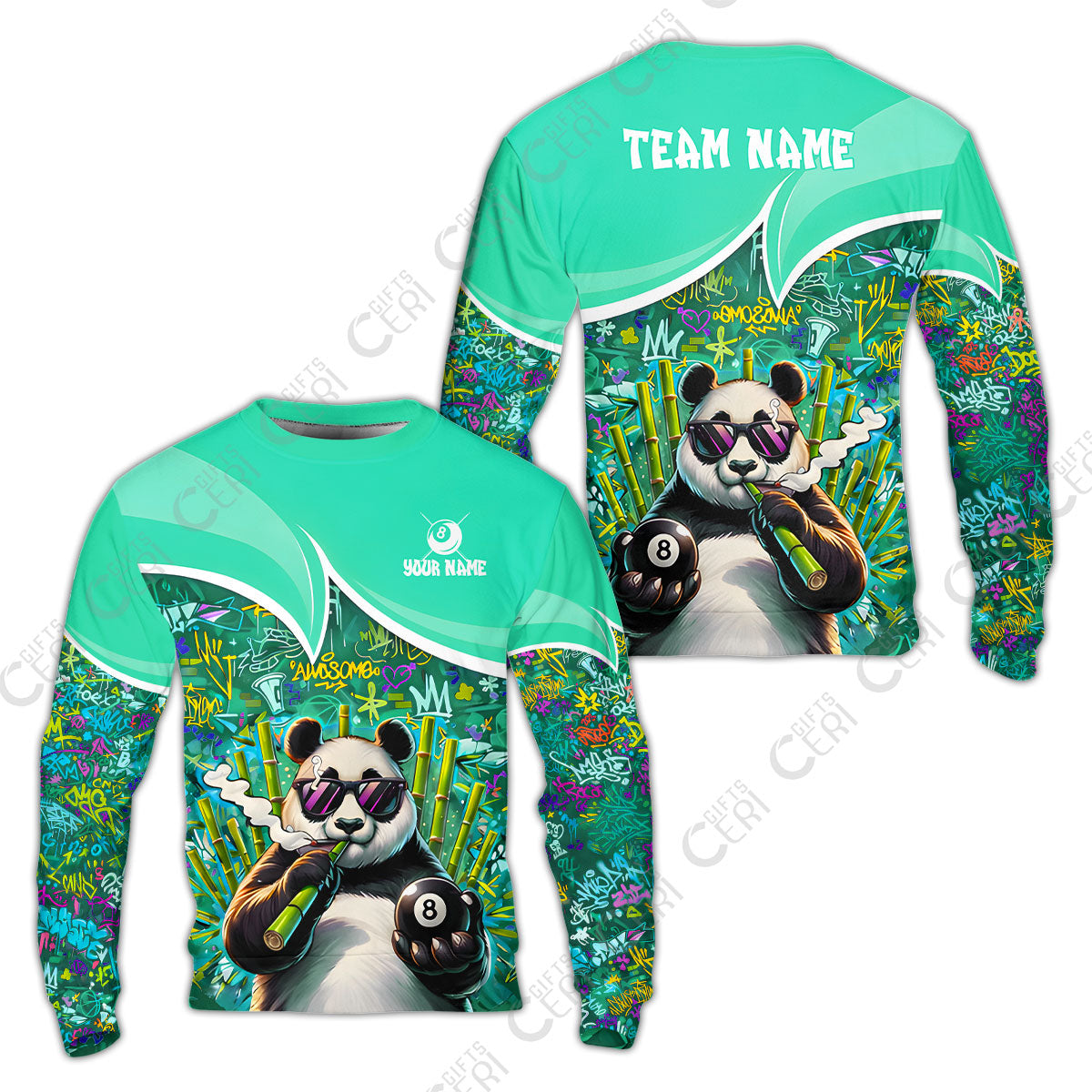 Customized 8 Ball Pool Sweatshirt, 8-Ball Panda Bamboo Billiards, Billiards Jerseys
