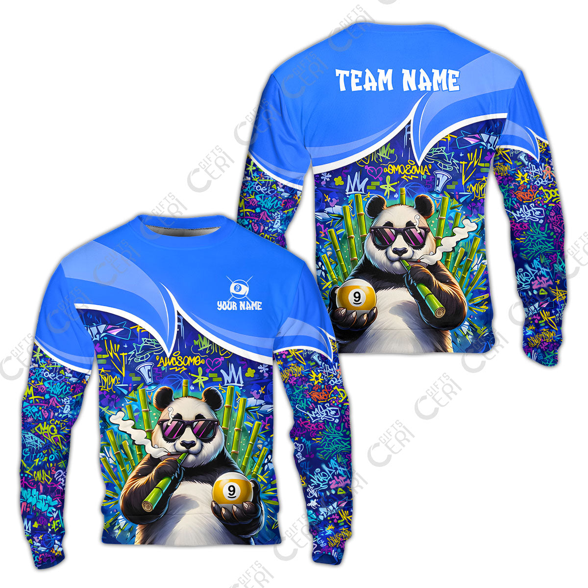 Customized 9 Ball Pool Sweatshirt, 9-Ball Panda Bamboo Billiards, Billiards Jerseys