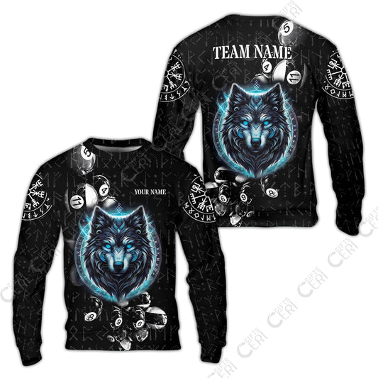 Customized Billiards Sweatshirt, Wolf Runic Viking Black Grunge Alphabet, Billiards Jerseys