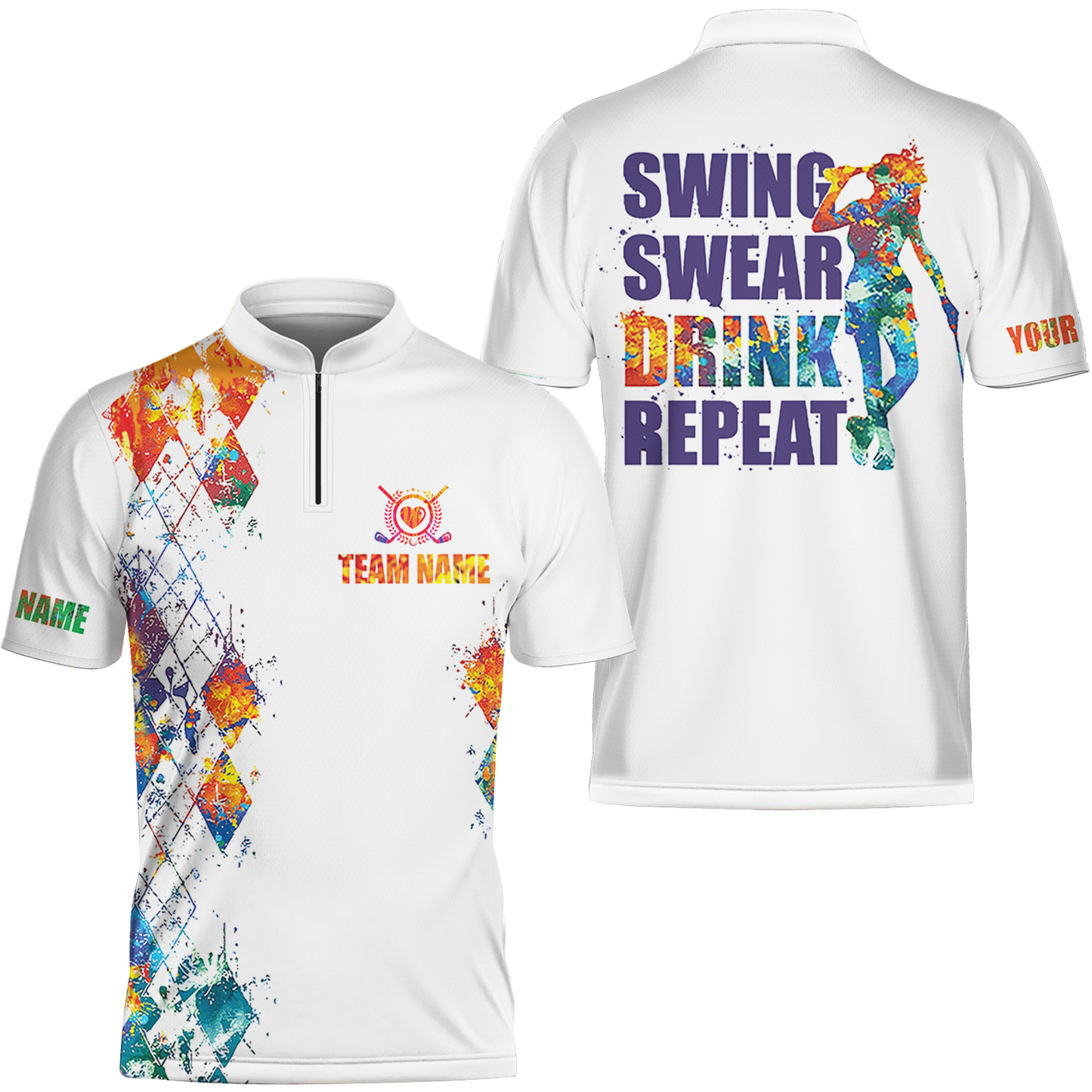 Golf Women Sleeveless Athleisure Polo Shirt, Swing Swear Drink Repeat Funny Polo Shirt - Gift For Mother's Day, Golfers, Female, Golf Lover