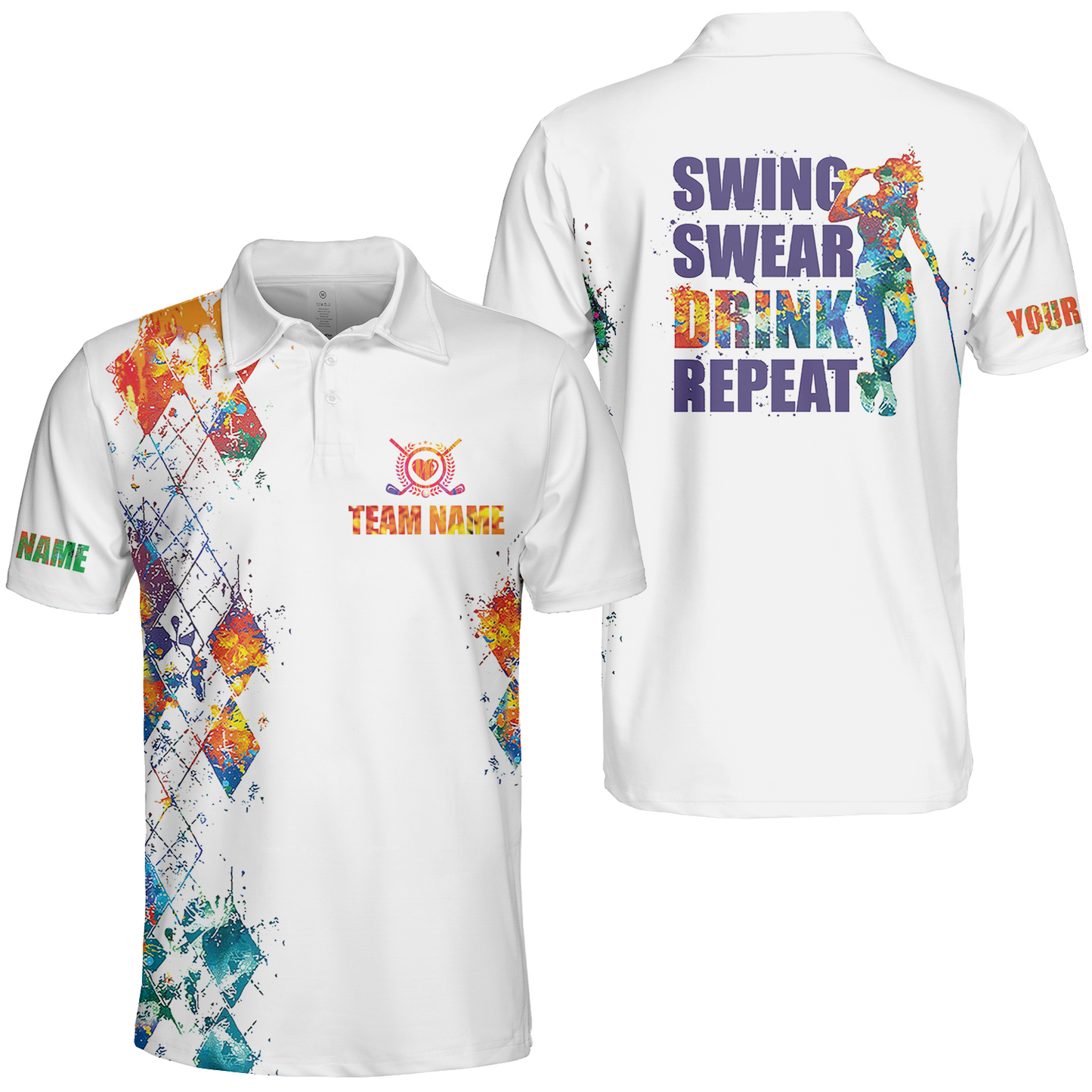 Golf Women Sleeveless Athleisure Polo Shirt, Swing Swear Drink Repeat Funny Polo Shirt - Gift For Mother's Day, Golfers, Female, Golf Lover