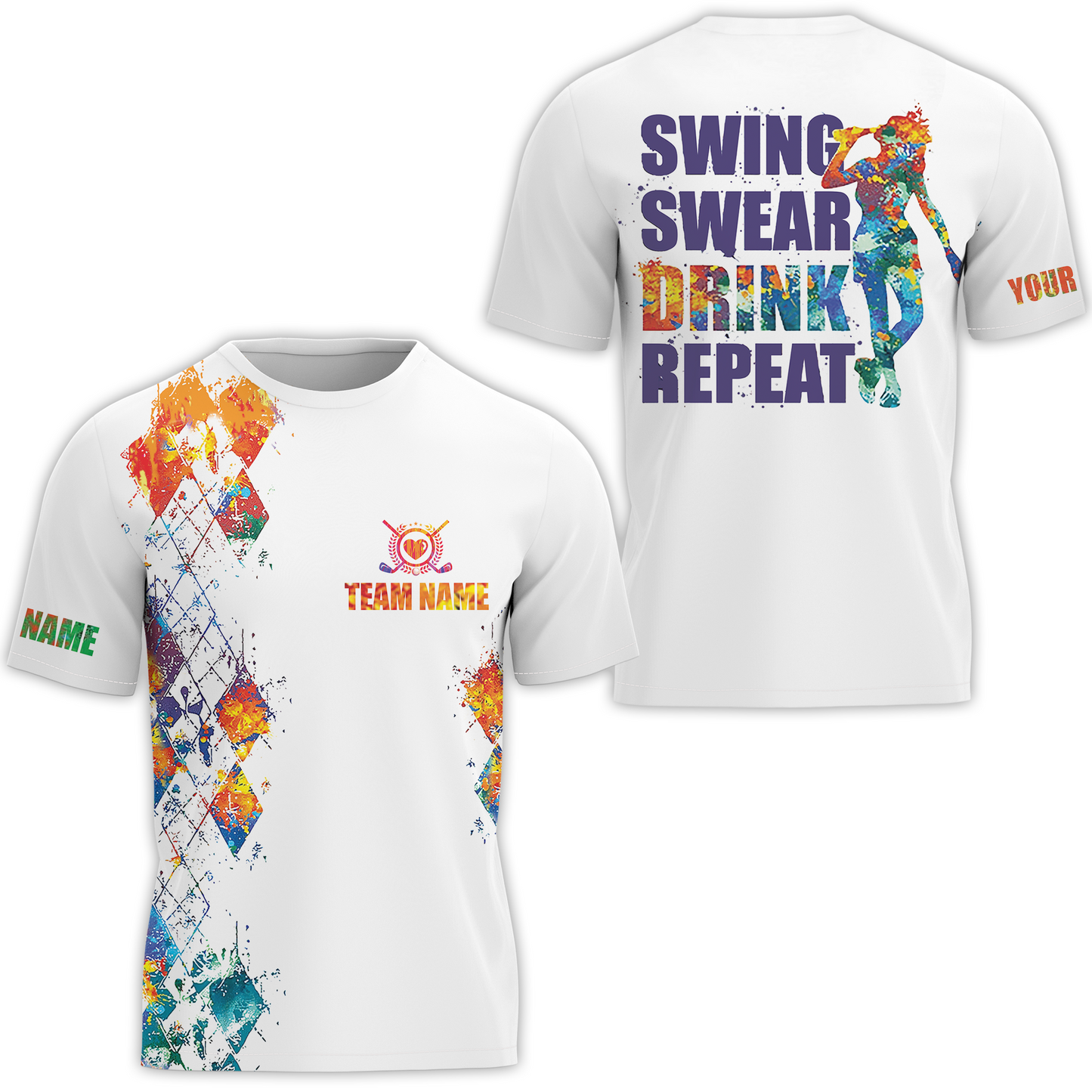 Golf Women Sleeveless Athleisure Polo Shirt, Swing Swear Drink Repeat Funny Polo Shirt - Gift For Mother's Day, Golfers, Female, Golf Lover