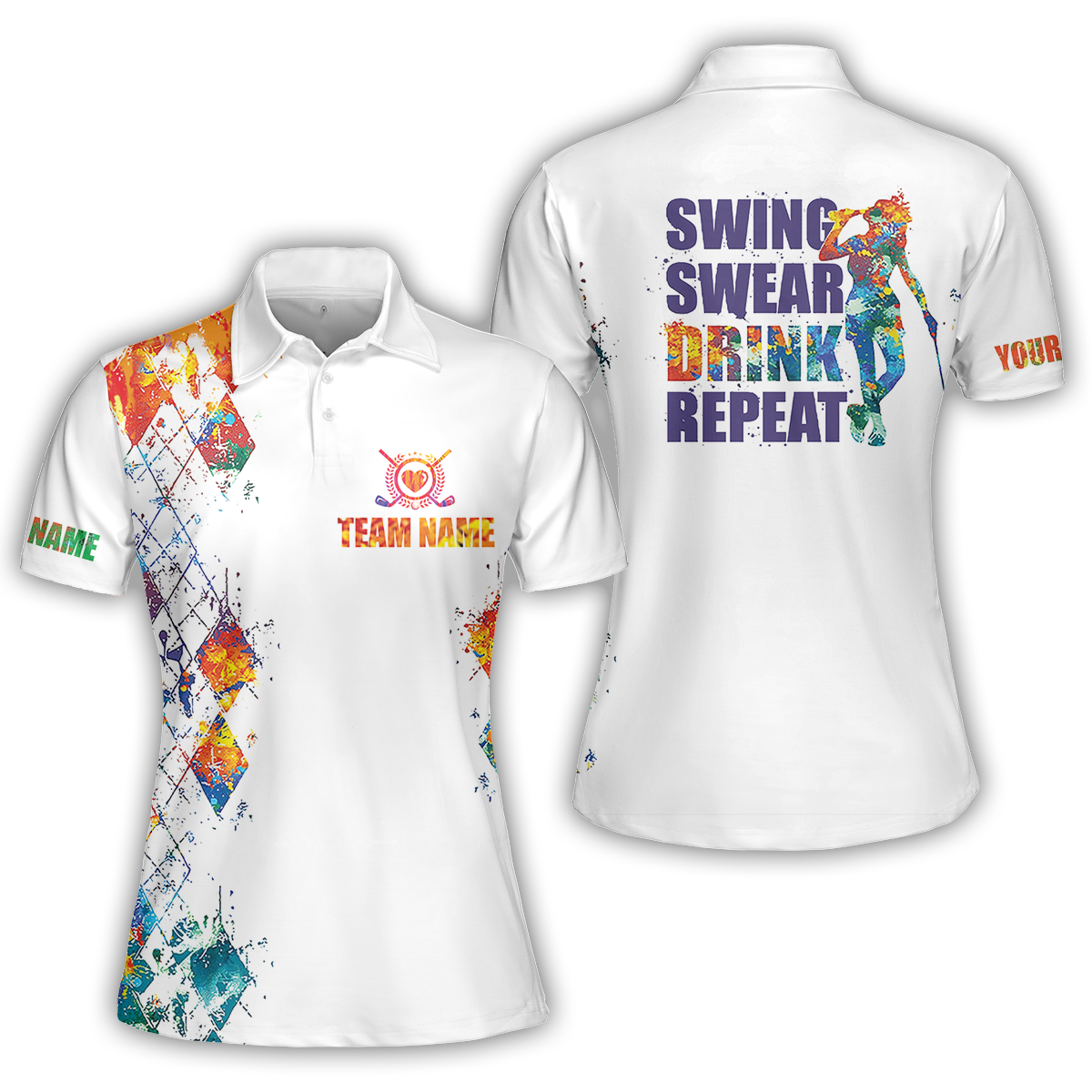 Golf Women Sleeveless Athleisure Polo Shirt, Swing Swear Drink Repeat Funny Polo Shirt - Gift For Mother's Day, Golfers, Female, Golf Lover