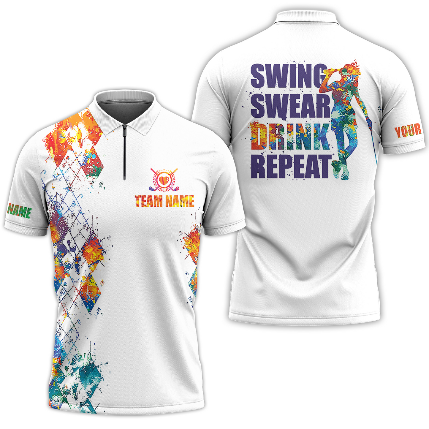 Golf Women Sleeveless Athleisure Polo Shirt, Swing Swear Drink Repeat Funny Polo Shirt - Gift For Mother's Day, Golfers, Female, Golf Lover