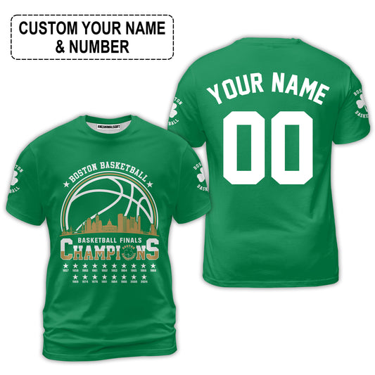 Boston American Basketball 2024 Playoff Final Champions T-Shirt, Customized Basketball Skyline Shirt For Boston Basketball Fans - AOP