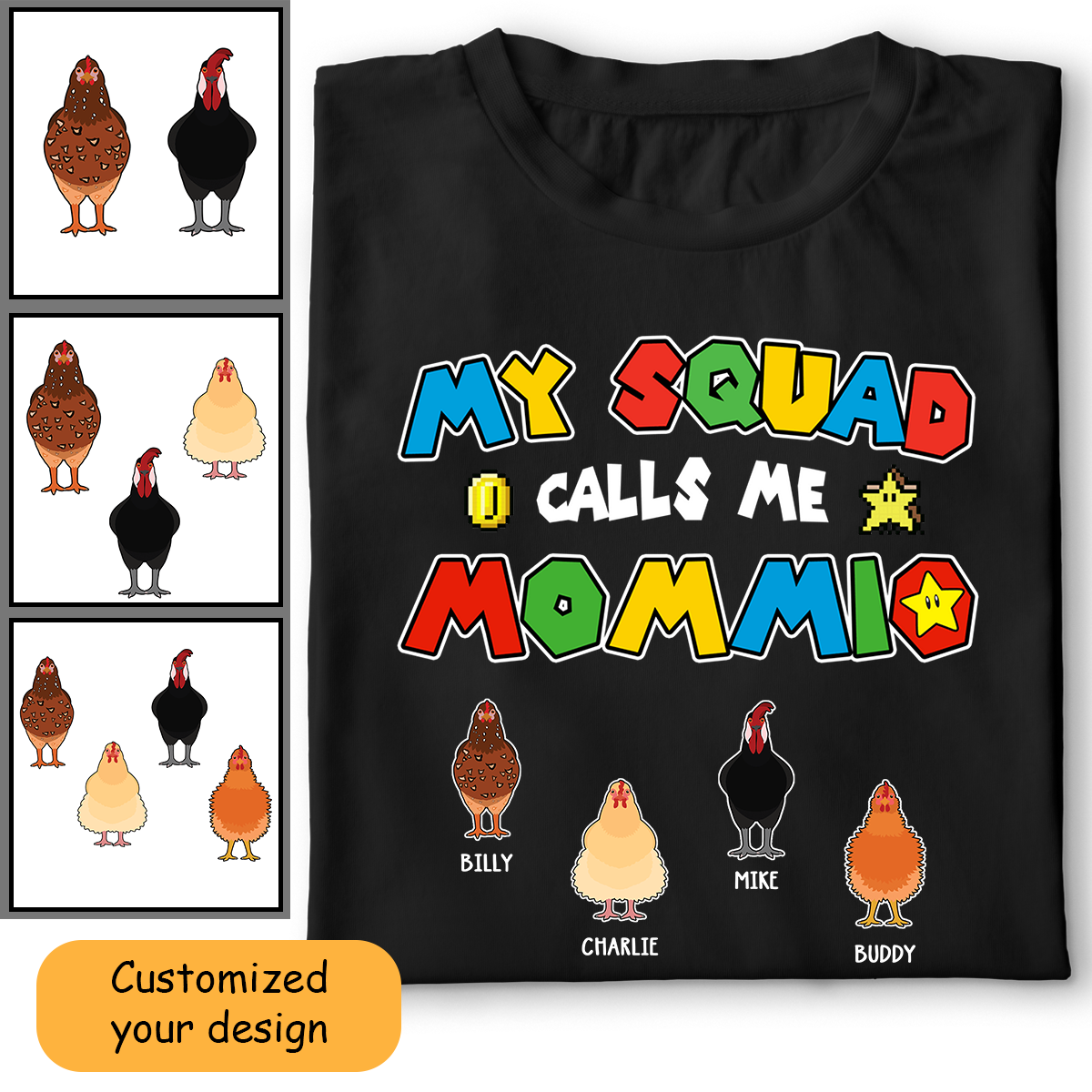 Personalized Chicken Mom Shirt My Squad Calls Me Mommio For Mom, Mother, Grandma, Mother's Day Gift - HN22