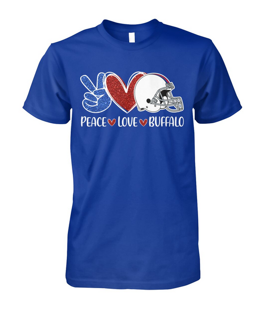 Buffalo American Football Peace Love Blue Red T-Shirt For Men Women Family Love Buffalo Sports, Perfect Outfit For Football Lovers