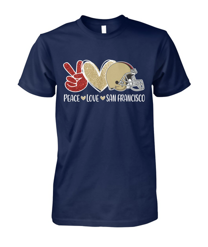 San Francisco Football Peace Love Red Gold Sweatshirts For Men And Women Love San Francisco Sport, Perfect Outfit For Football Lovers