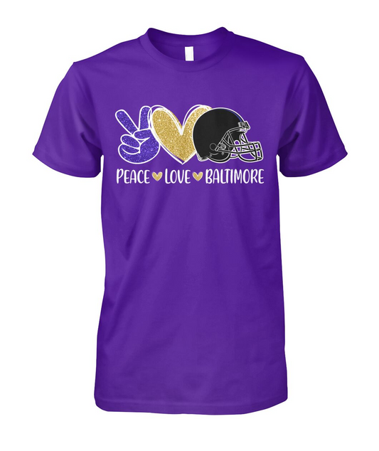 Baltimore Football Peace Love Purple Gold Black Shirts For Men Women Family Love Baltimore Sport, Perfect Outfit For Football Lovers