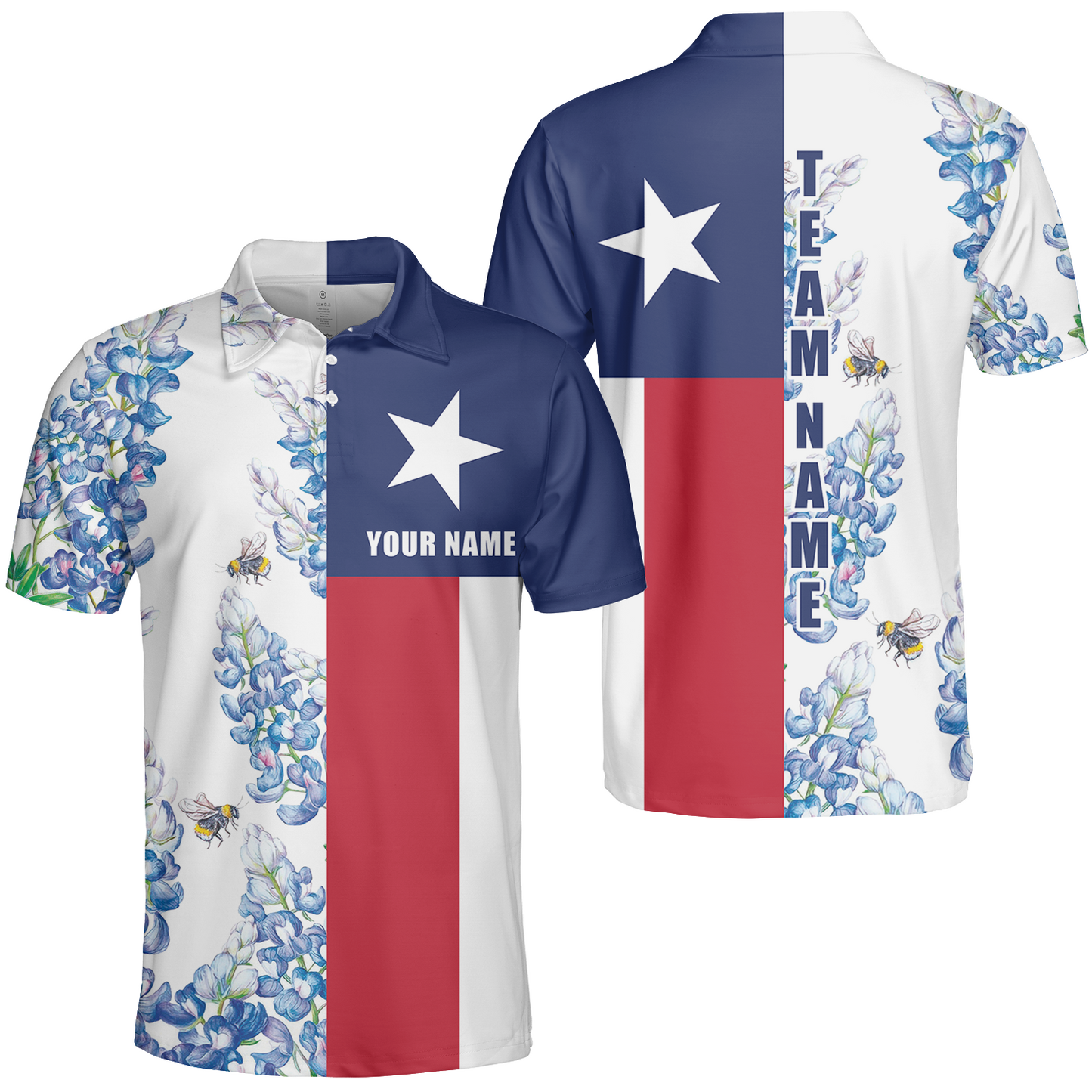 Texas Flag Bluebonnets Polo Shirt For Golf, Floral Texas Flag Polo Shirt, Texas Proud Shirt For Men - Perfect Gift For Men, Golfers