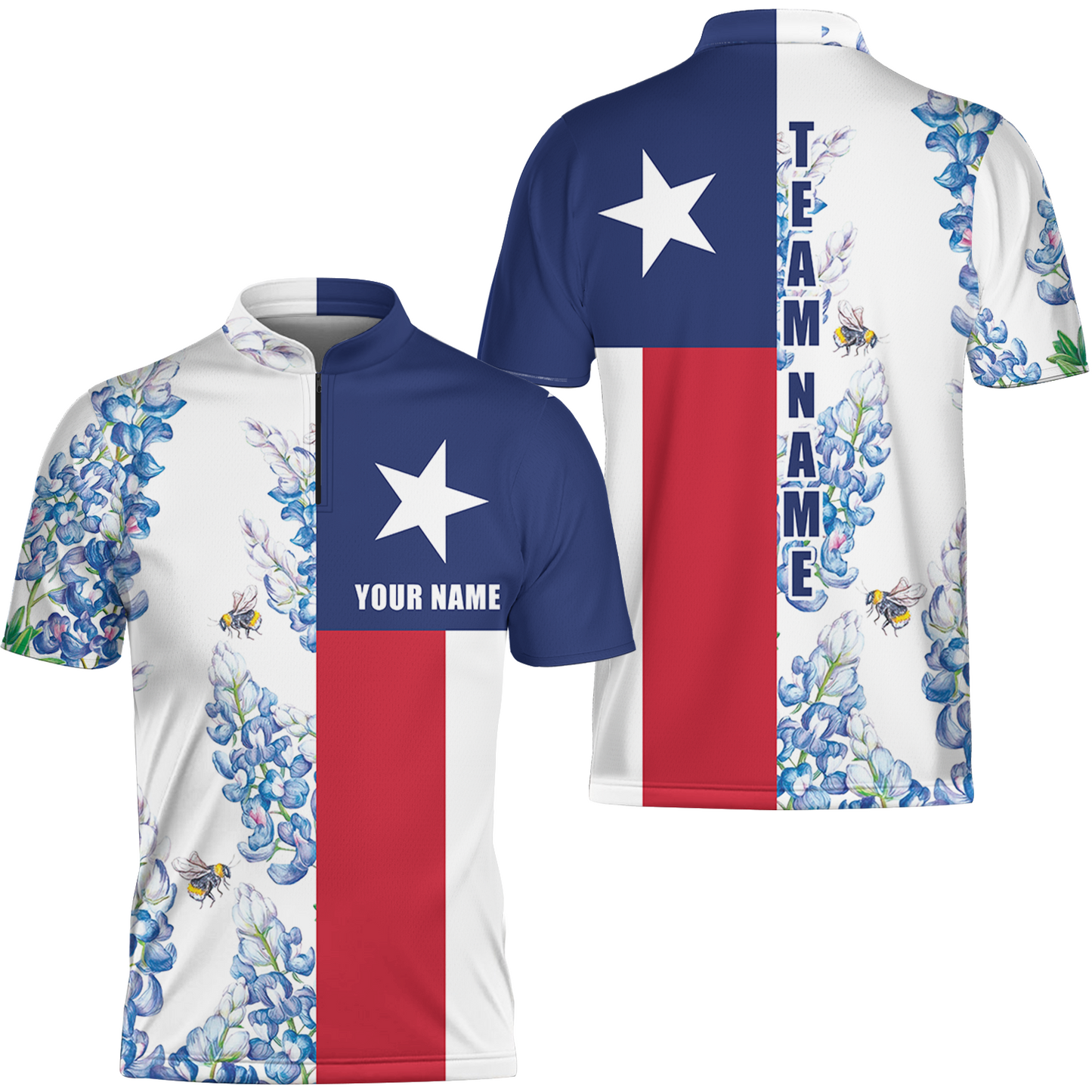 Texas Flag Bluebonnets Polo Shirt For Golf, Floral Texas Flag Polo Shirt, Texas Proud Shirt For Men - Perfect Gift For Men, Golfers