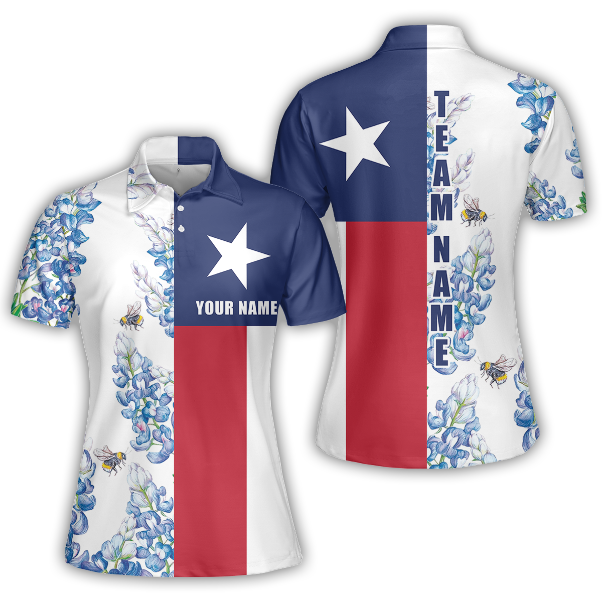 Texas Flag Bluebonnets Polo Shirt For Golf, Floral Texas Flag Polo Shirt, Texas Proud Shirt For Men - Perfect Gift For Men, Golfers