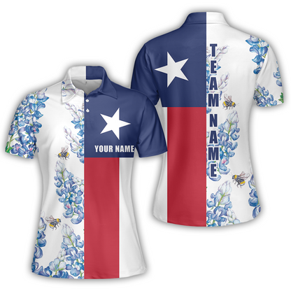 Texas Flag Bluebonnets Polo Shirt For Golf, Floral Texas Flag Polo Shirt, Texas Proud Shirt For Men - Perfect Gift For Men, Golfers