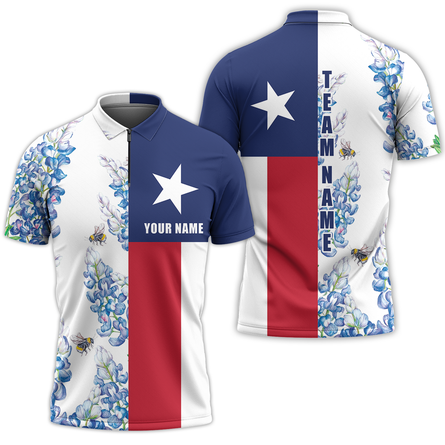 Texas Flag Bluebonnets Polo Shirt For Golf, Floral Texas Flag Polo Shirt, Texas Proud Shirt For Men - Perfect Gift For Men, Golfers