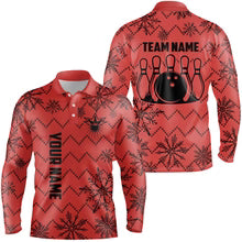 Custom Bowling Team, Ugly Christmas snowflake pattern Bowling Polo, Christmas Bowling uniforms - Bowling Polo Personalized Name And Team Name