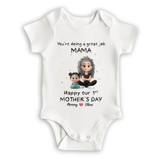 Personalized 1st Mother's Day Mommy Doing A Great Job Baby Onesie Gift For Mom, Grandma And Baby Newborn - HN27