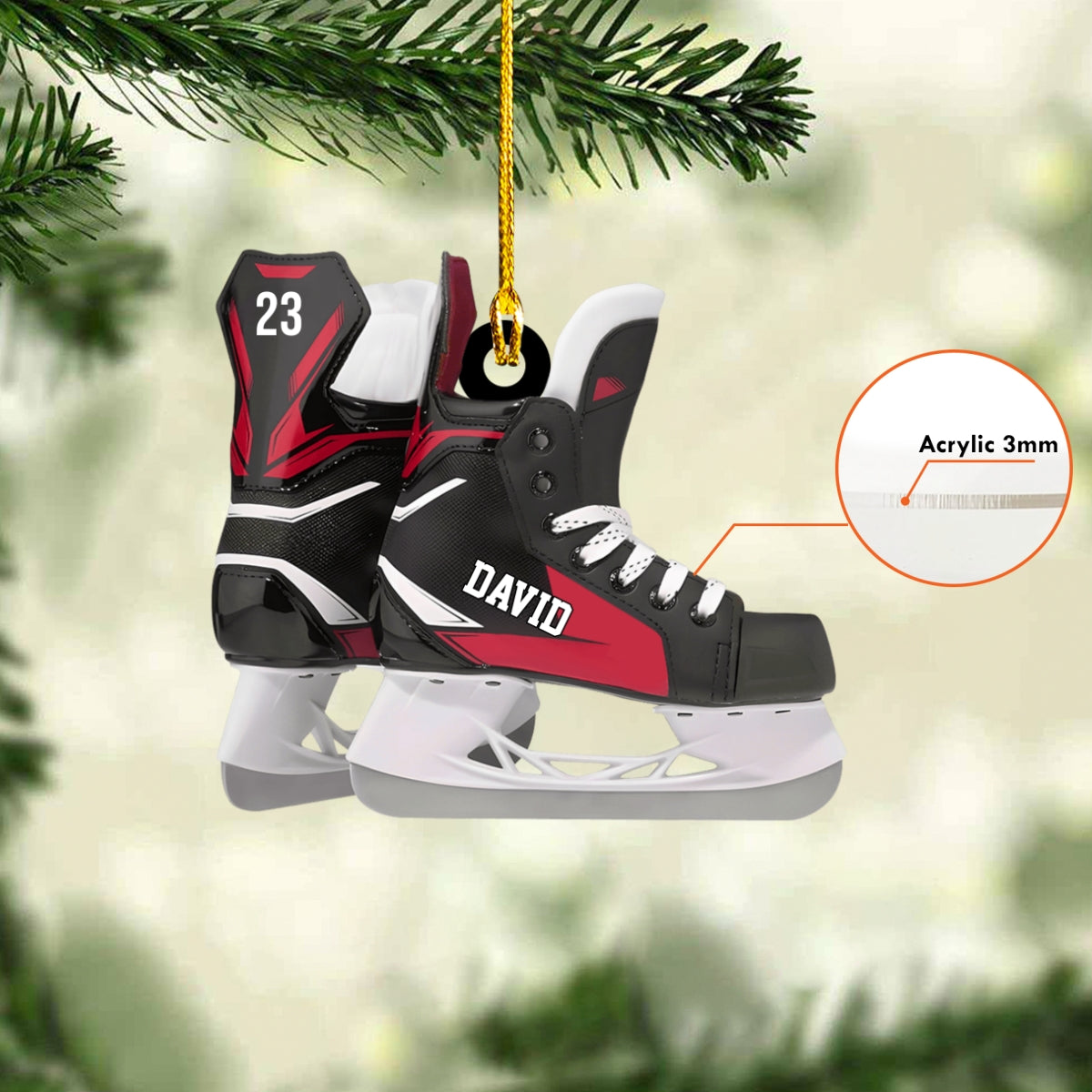 Personalized Ice Hockey Skates Flat Acrylic Ornament, Meaningful Ornament Gifts For Hockey Player, Son, Grandson