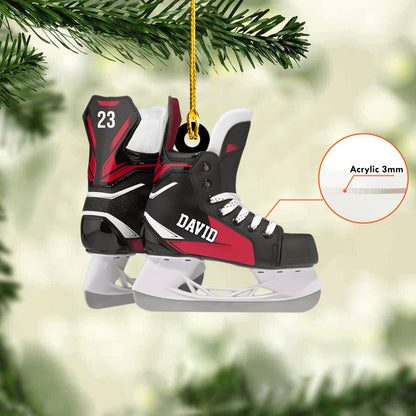 Personalized Ice Hockey Skates Flat Acrylic Ornament, Meaningful Ornament Gifts For Hockey Player, Son, Grandson