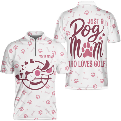 White And Pink Golf Dog Women Polo Shirt, Just A Dog Mom Who Loves Golf Short Sleeve Shirt, Golf Gift For Dog Lovers