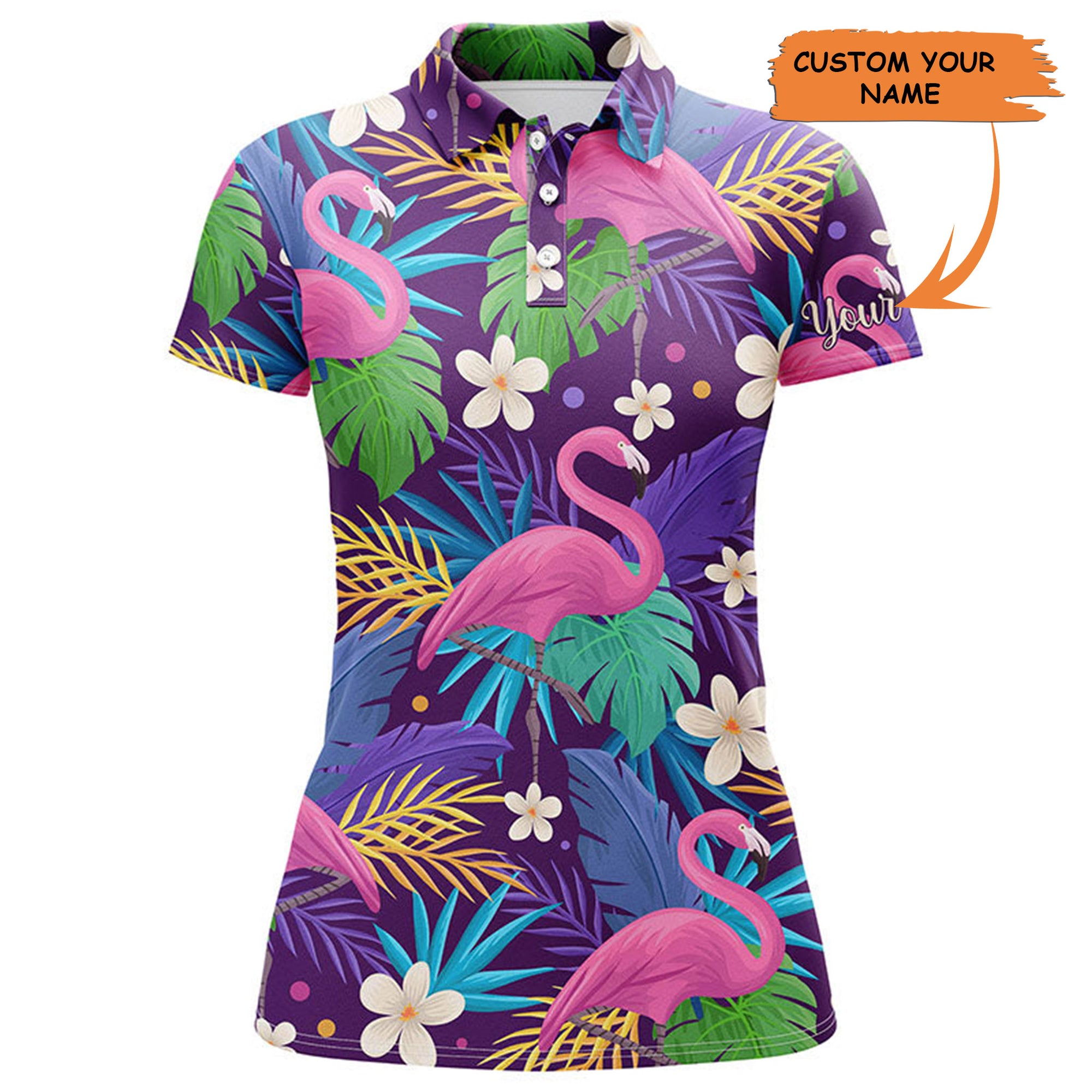 Women Golf Polo Shirt Colorful Floral Flamingo Pattern Tropical Leaves Custom Team Golf Polo Shirts