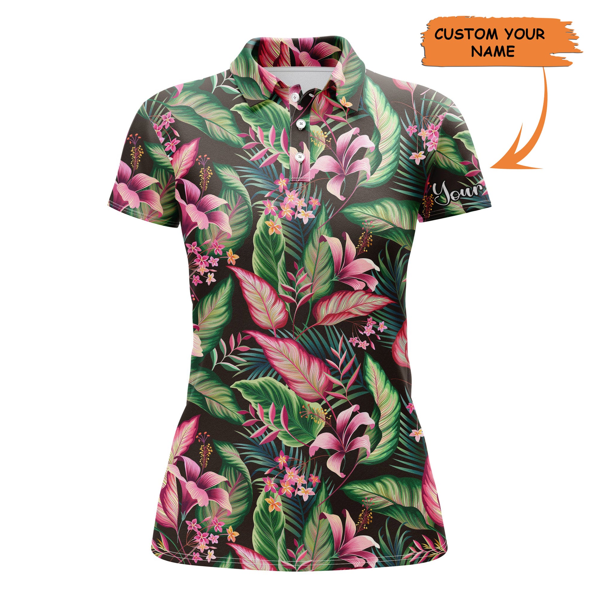 Women Golf Polo Shirt Floral Pattern With Tropical Leaves Custom Team Golf Polo Shirts