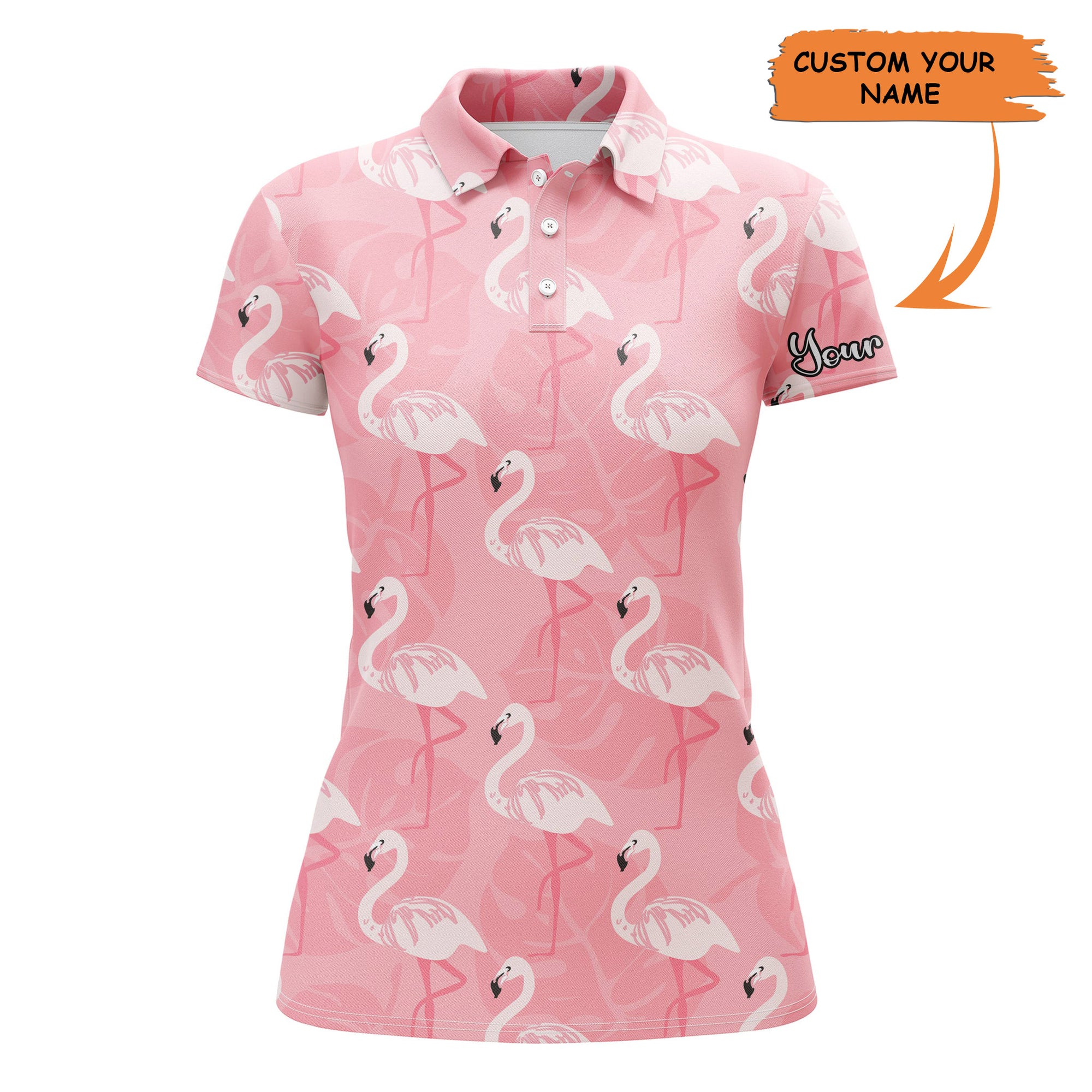 Women Golf Polo Shirt Pink Flamingo Pattern Custom Name Polo Shirts Gift For Women