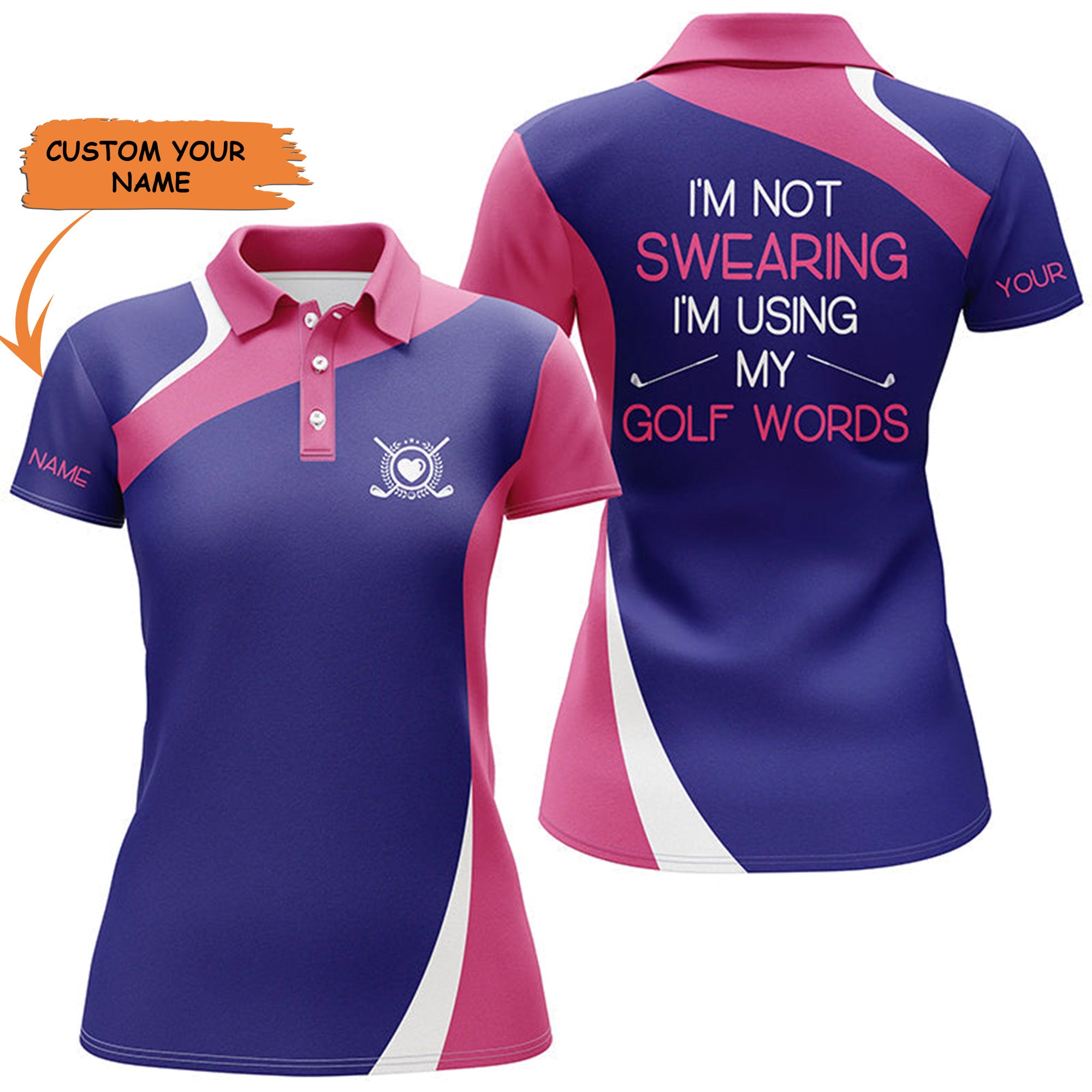 Womens Golf Polo Shirt Custom Name Pink Purple Polo Shirt I'm Not Swearing I'm Using My Golf Words