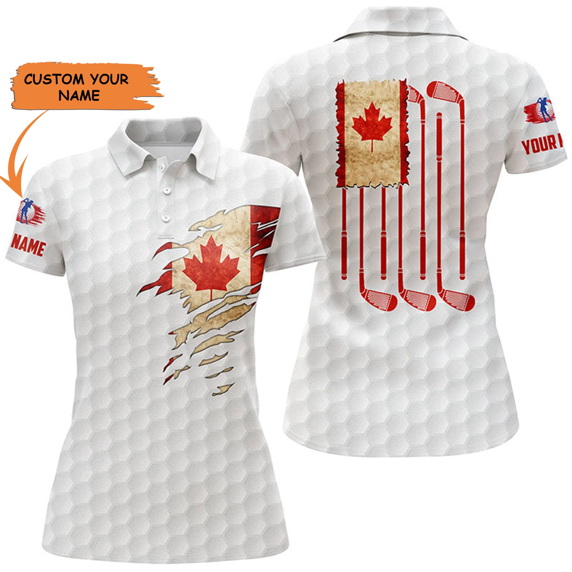 Womens Golf Polo Shirts Canada Flag Patriot Custom Name Vintage Flag Golf Clubs Golf Shirt Women, Perfect Gift For Women