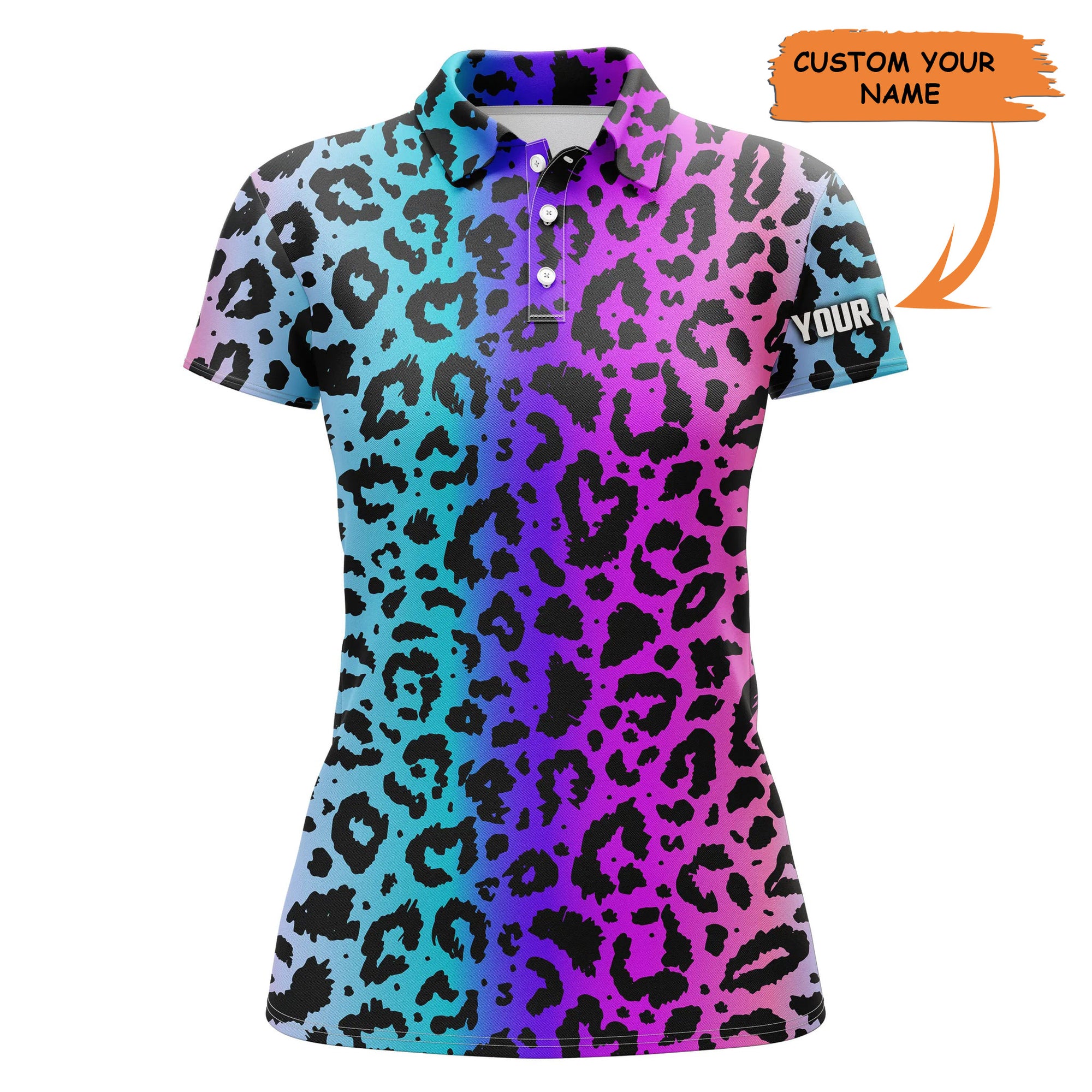 Womens Golf Polo Shirts Colorful Neon Gradient Leopard Print Pattern Custom Golf Clothes For Women