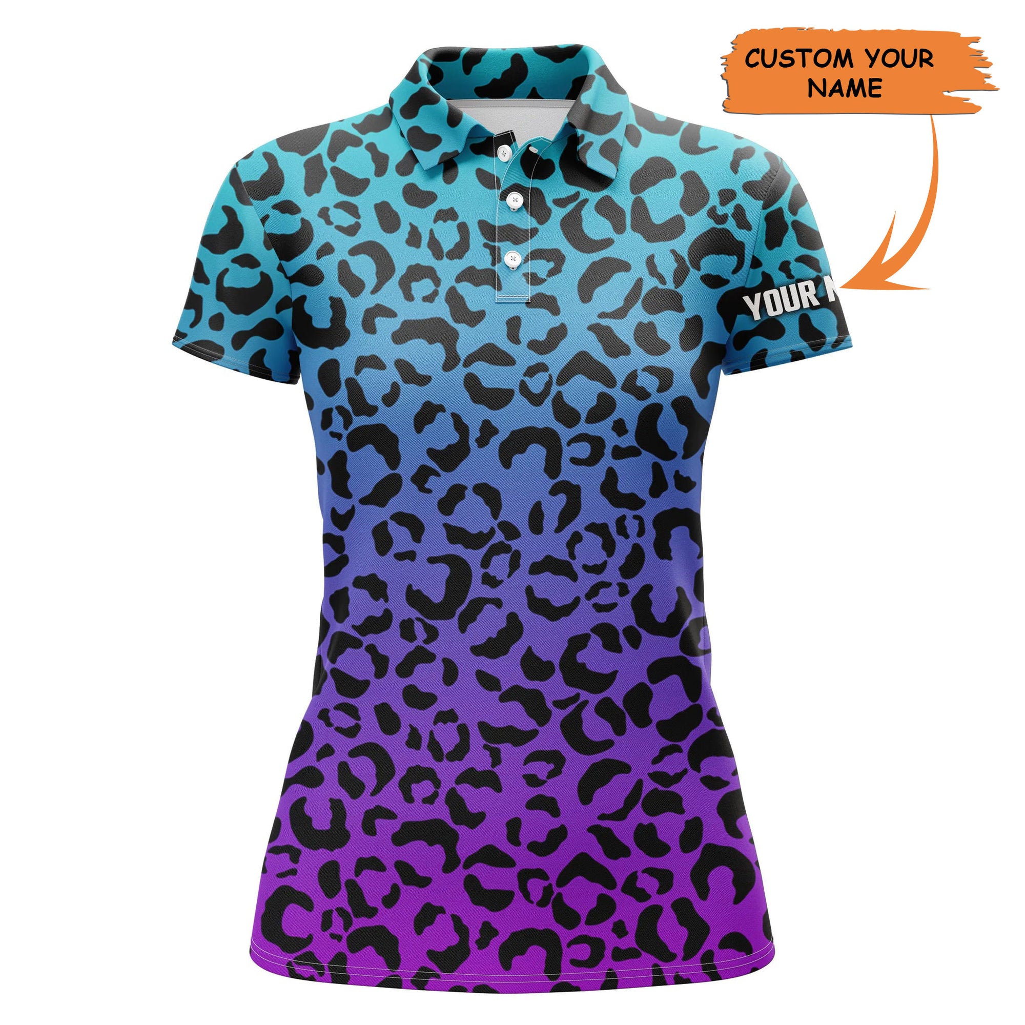 Womens Golf Polo Shirts Blue Purple Neon Leopard Pattern Golf Shirt Custom Golf Polo For Woman