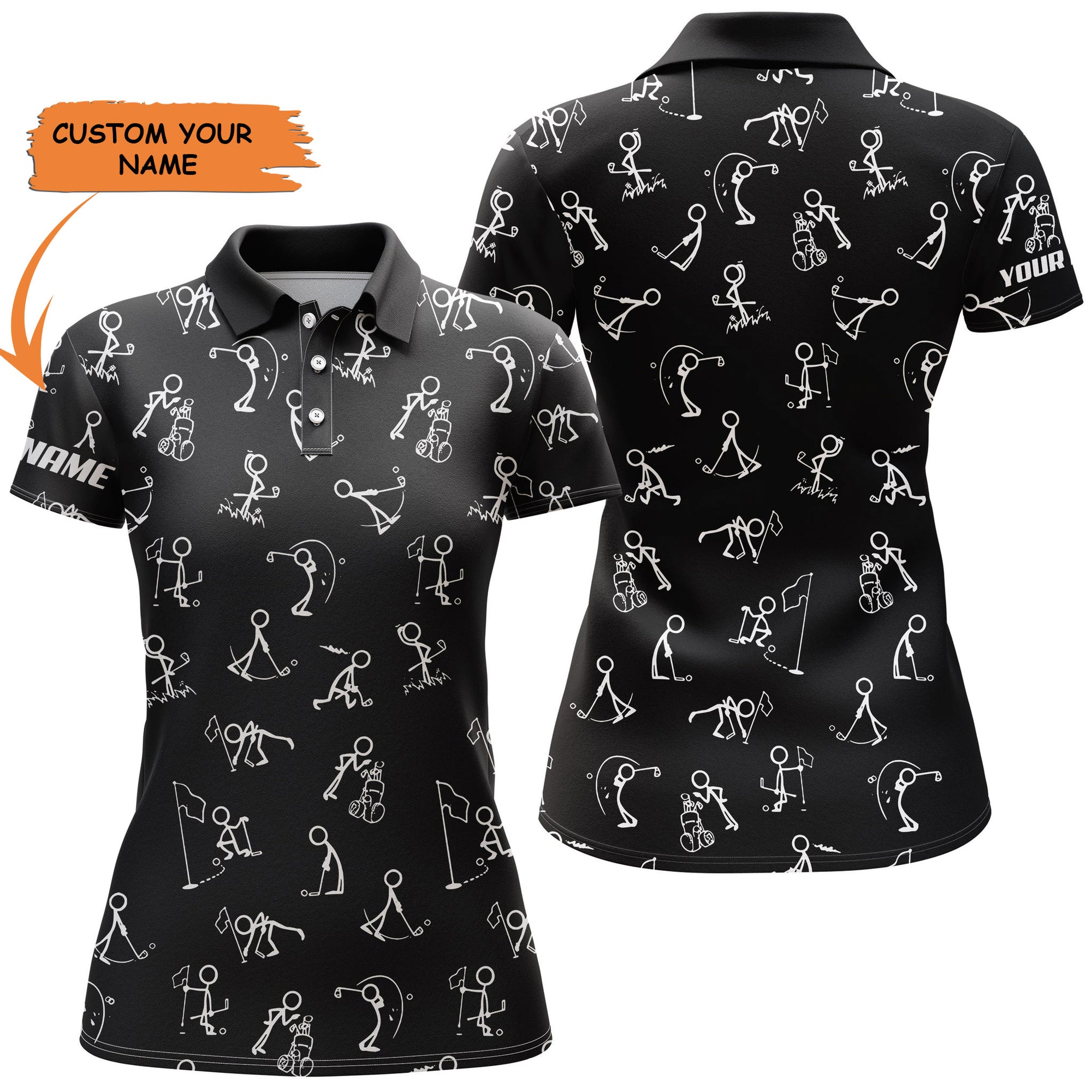 Womens Golf Polo Shirts Custom Name Funny Golf Pattern, Black Women Polo Shirt, Perfect Gift For Women