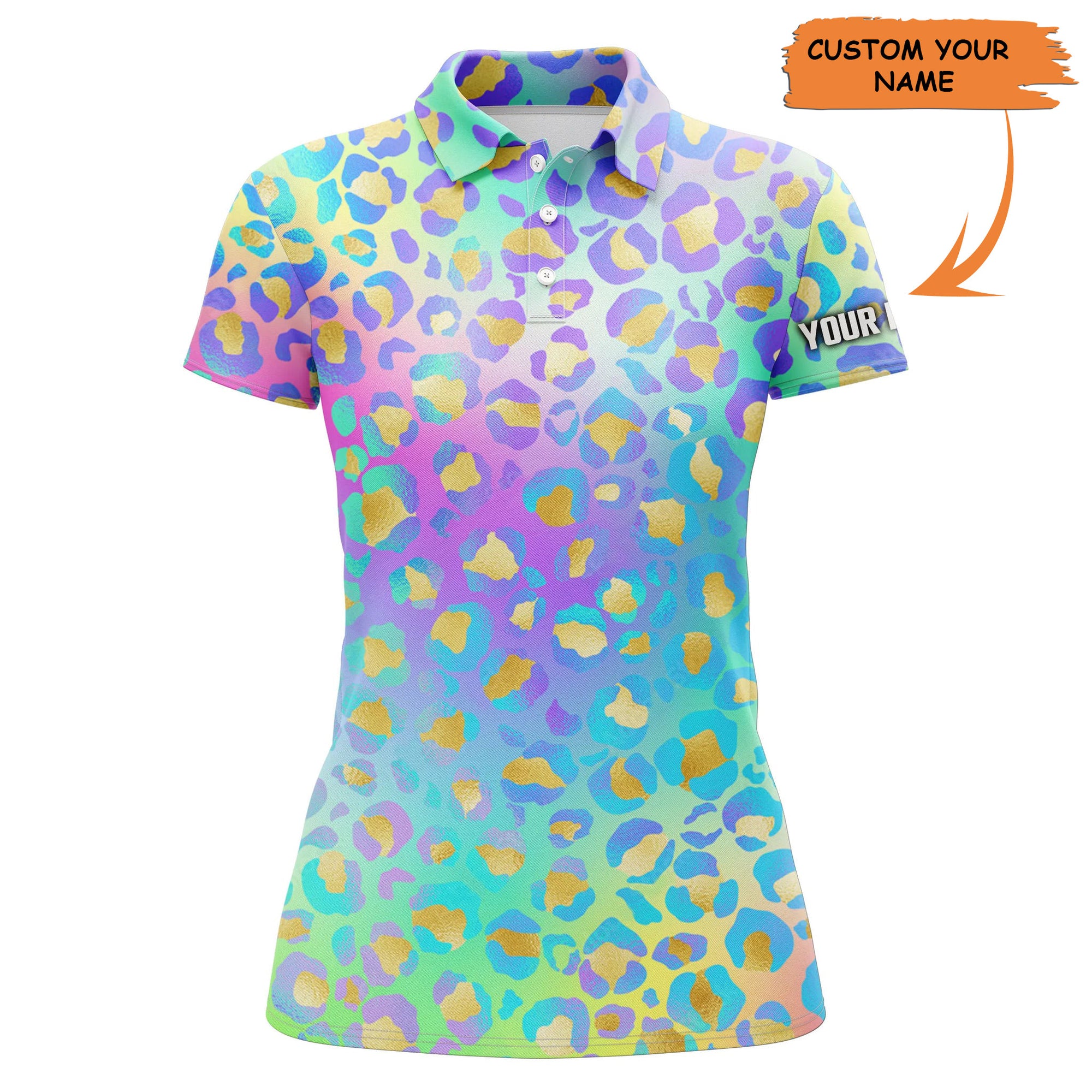 Womens Golf Polo Shirts Neon Leopard Animal Print Ladies Golf Apparel Custom Women's Golf Outfits, Perfect Gift For Women