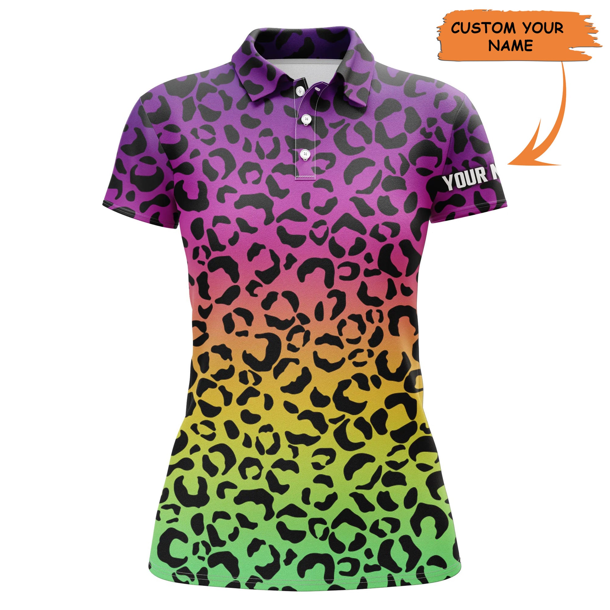 Womens Golf Polo Shirts Neon Rainbow Leopard Pattern Golf Shirt Custom Golf Polo For Woman, Perfect Gift For Women