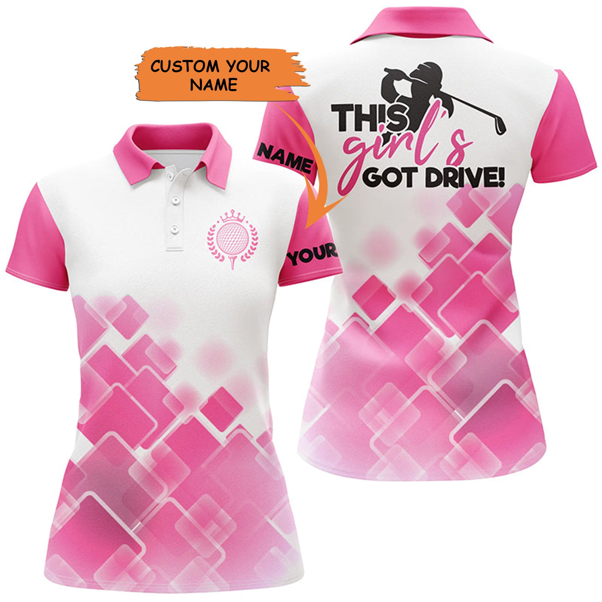 Womens Golf Polo Shirts This Girl's Got Drive Custom Name Pink Pattern Golf Shirts For Women