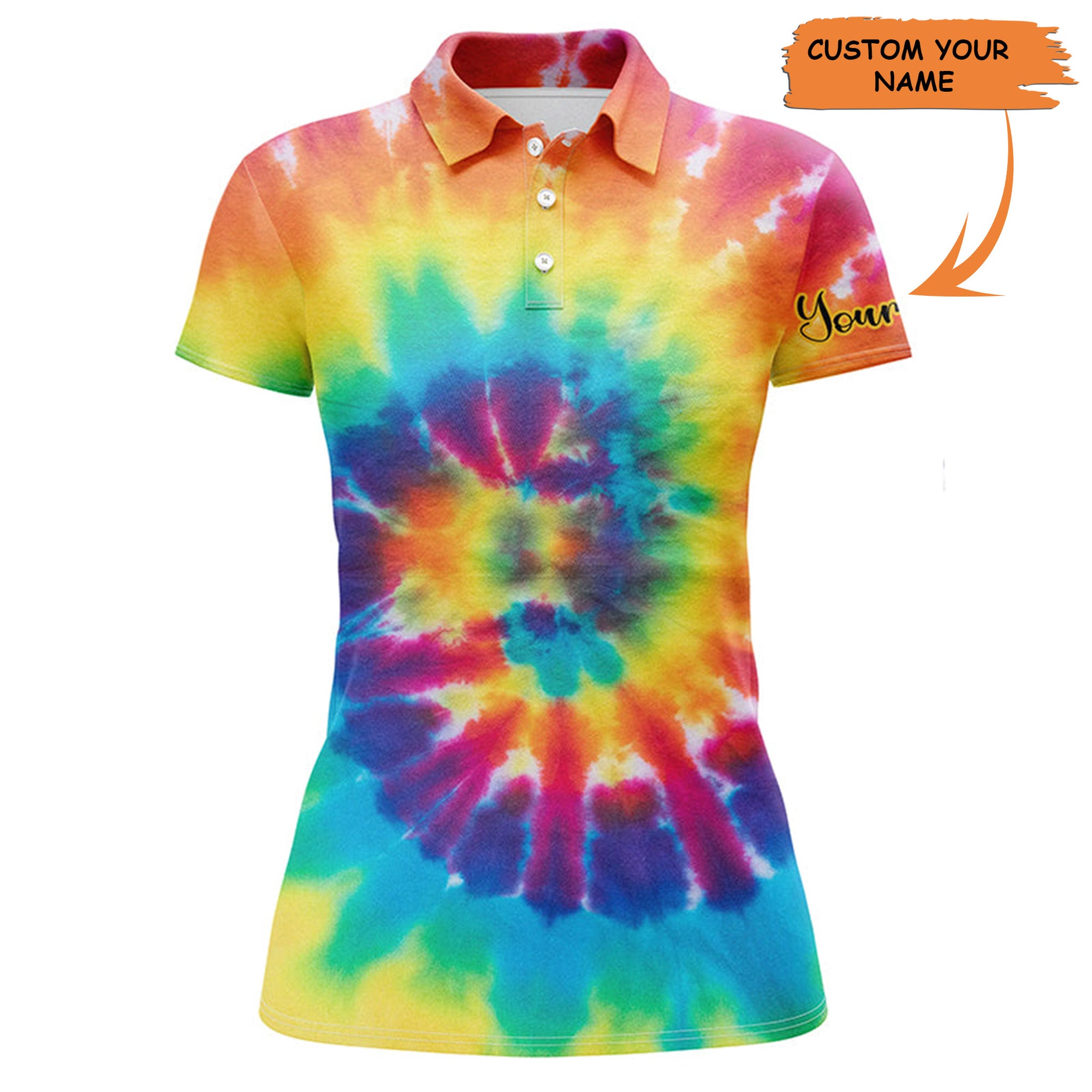 Womens Golf Polo Shirts With Colorful Tie Dye Background Custom Name Golf Shirt, Golfing Gift