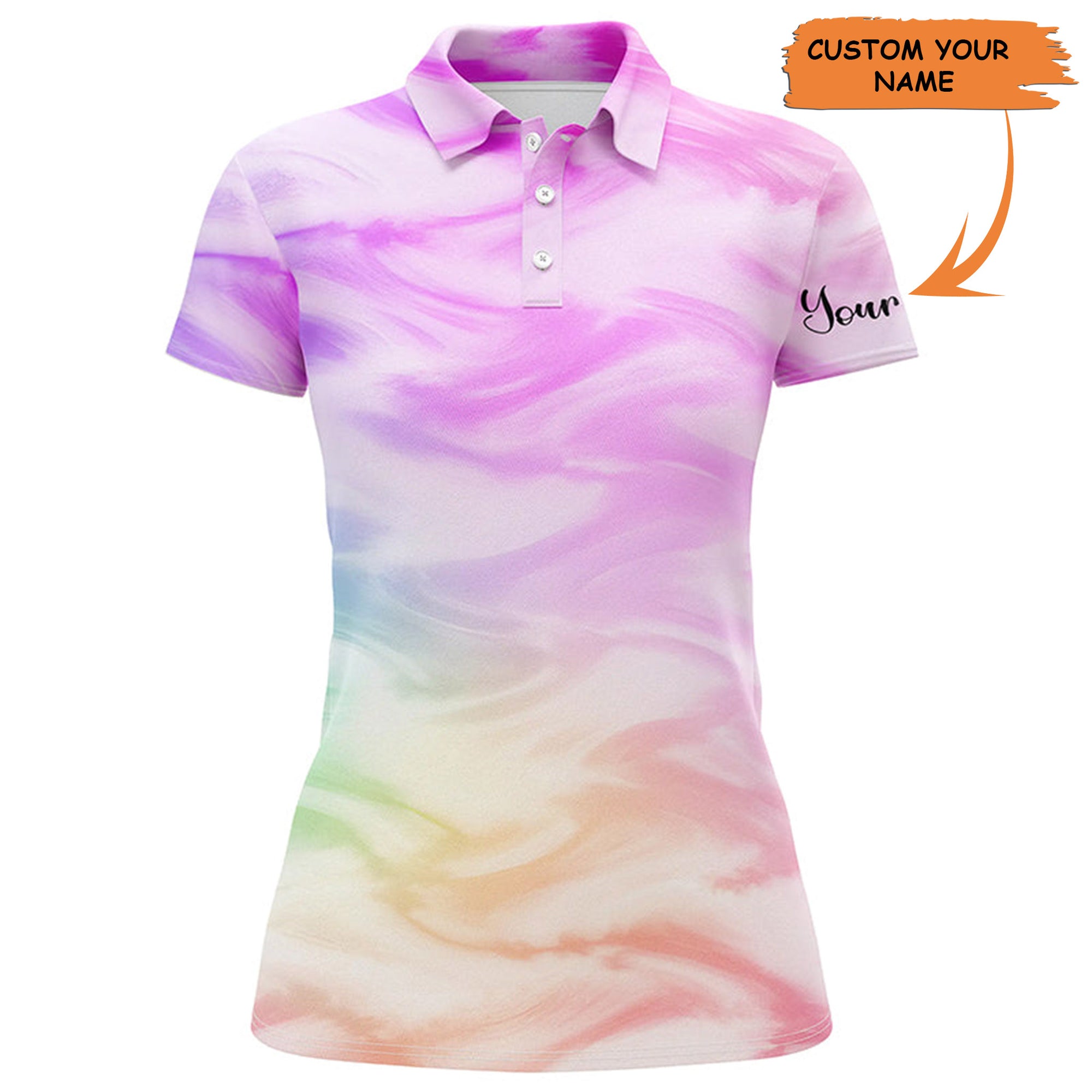 Womens Golf Polo Shirts With Colorful Watercolor Paint Custom Name Pattern Golf Shirt, Golfing Gift