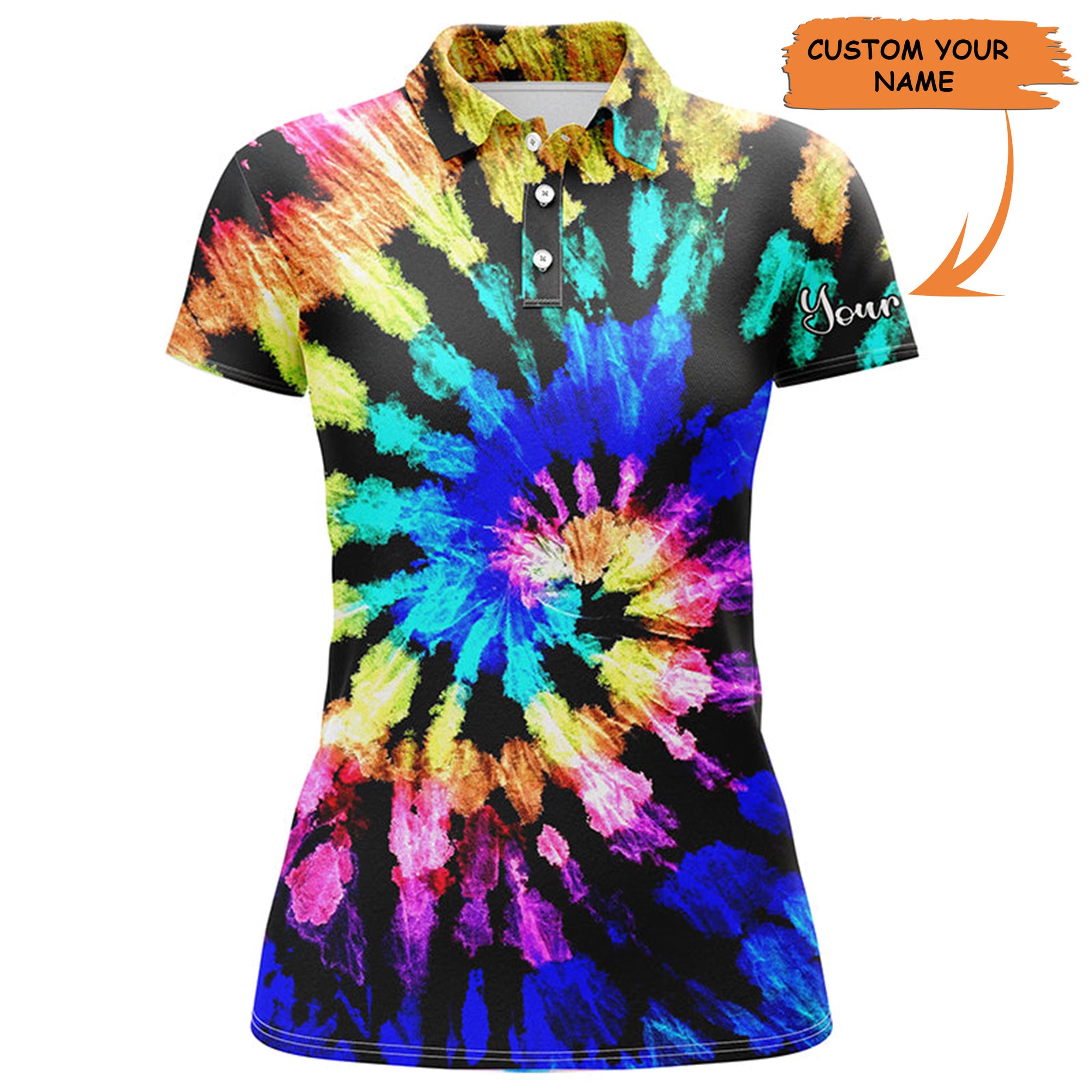 Womens Golf Polo Shirts With Tie Dye Pattern Custom Name Pattern Golf Shirt For Women, Golf Tops, Perfect Gift For Women