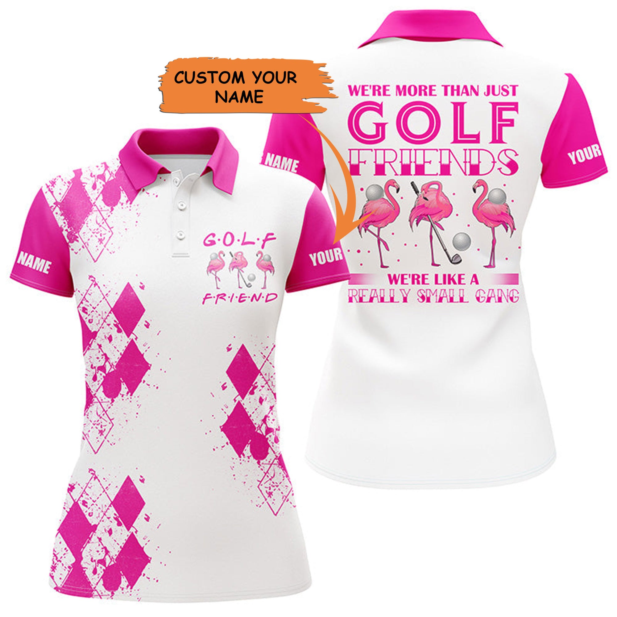 Womens Golf Polo Shirt We're More Than Just Golf Friends Flamingo Custom Name Funny Golf Shirt - Pink, Perfect Gift For Women