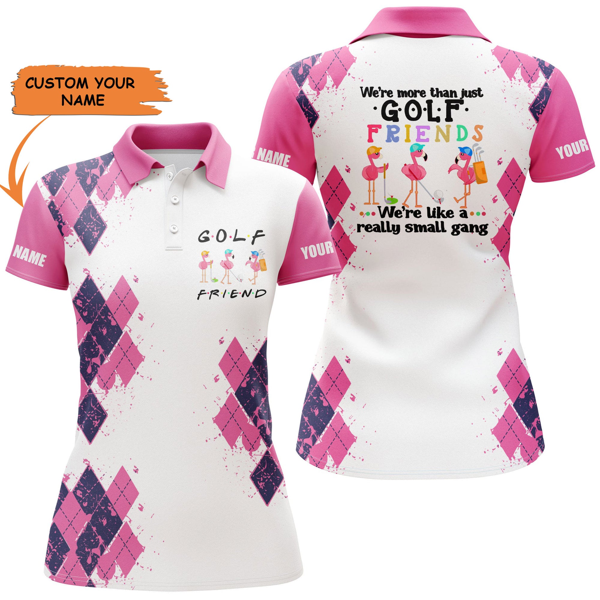 Womens Golf Polo Shirt We're More Than Just Golf Friends Flamingo Custom Name Funny Golf Shirt