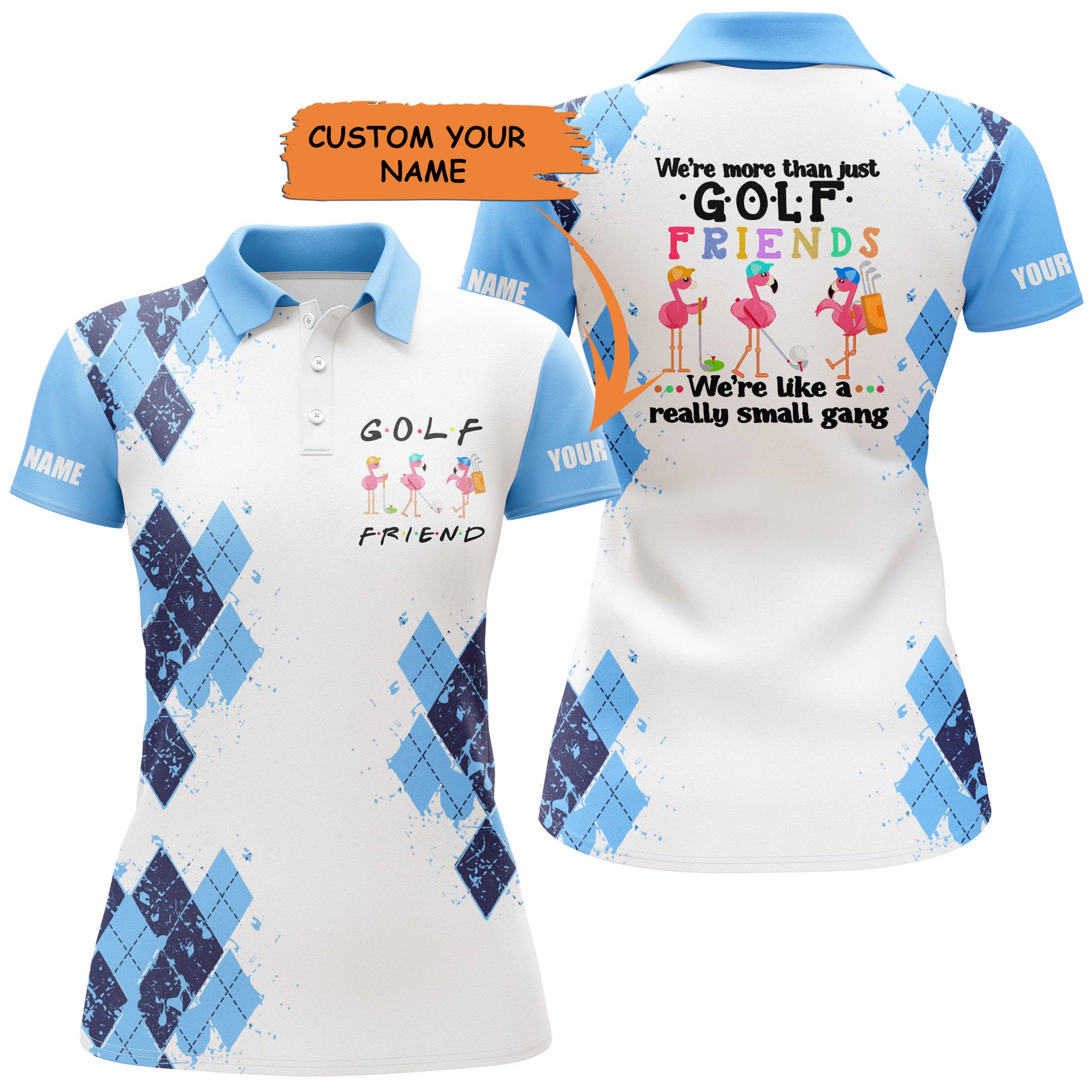 Womens Golf Polo Shirt We're More Than Just Golf Friends Flamingo Custom Name Golf Shirt - Light Blue, Perfect Gift For Women