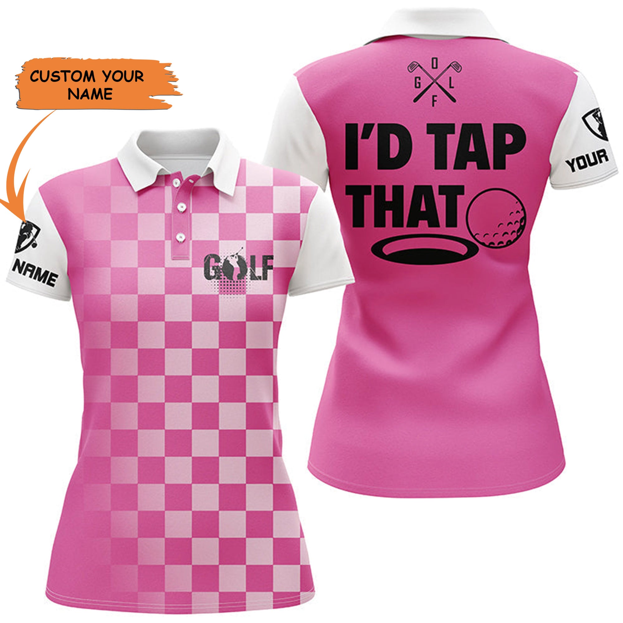 Womens Golf Polos Shirts Custom Name I'd Tap That Custom Pink Ladies Golf Shirts, Womens Golf Clothes, Perfect Gift For Women