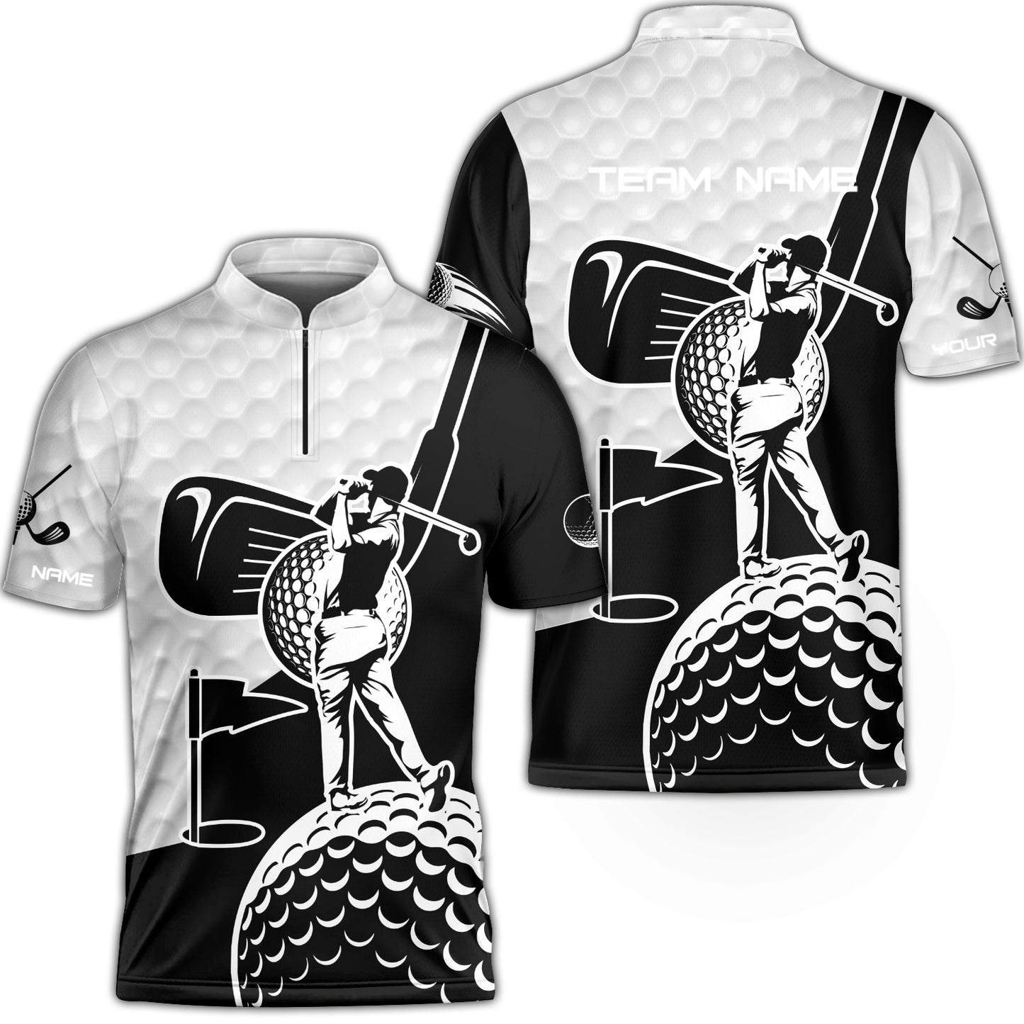 Golf Custom Name Flat Neck Zipper  Shirt - Golf Clubs Golf Ball Apparel - Personalized Gift For Golf Lover, Team, Golfer