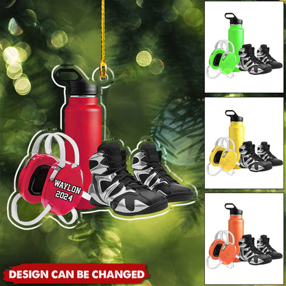 Personalized Wrestling Shoes And Ear Guard Flat Acrylic Ornament, Ornament Gifts For Son, Grandson, Wrestler, Daughter