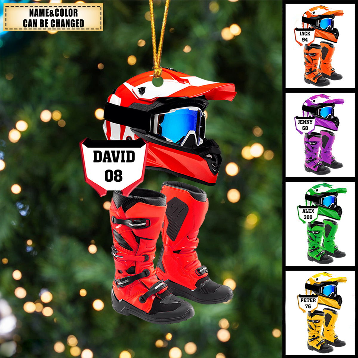 Personalized Motocross Gear Flat Acrylic Ornament, Meaningful Christmas Ornament Gifts For Son, Grandson, Family, Friends