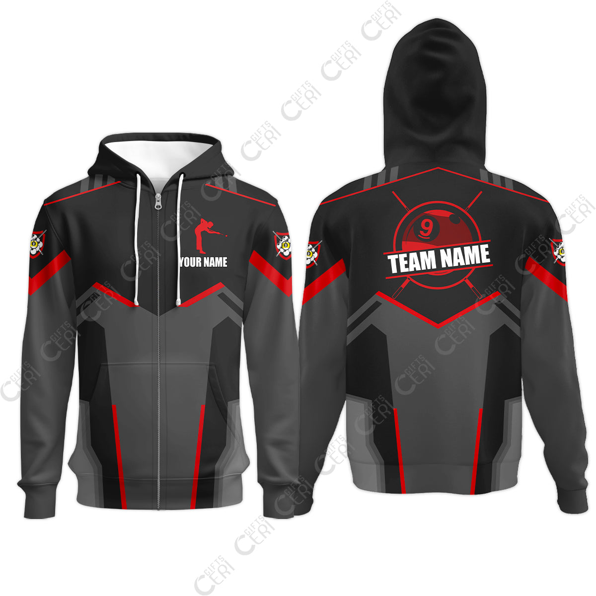 Customized 9 Ball Pool Zip Hoodies, Billiards Man Vector 9-Ball, Billiards Jerseys