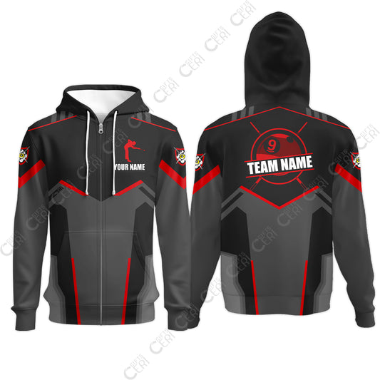 Customized 9 Ball Pool Zip Hoodies, Billiards Man Vector 9-Ball, Billiards Jerseys